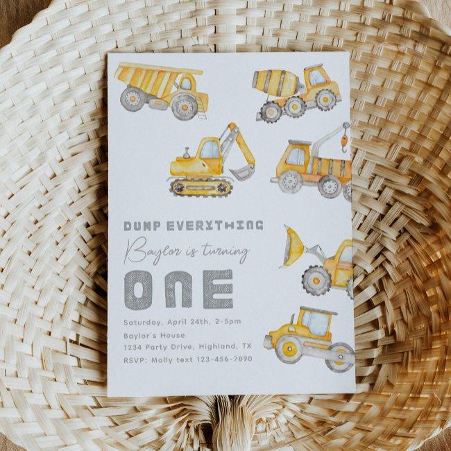 Construction 1st Birthday Invitation