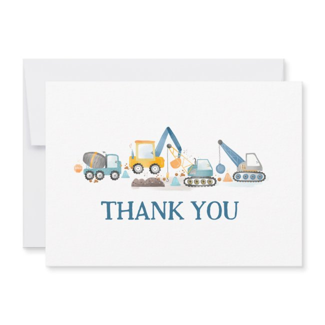 Construction Diggers And Truck, Thank You Invitations