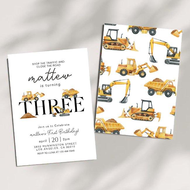 Construction Dump Truck Party Boy 3rd Birthday Invitation