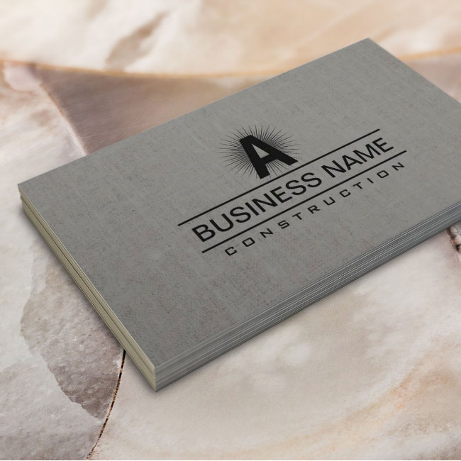 Construction Modern Monogram Classy Gray Linen Business Invitations