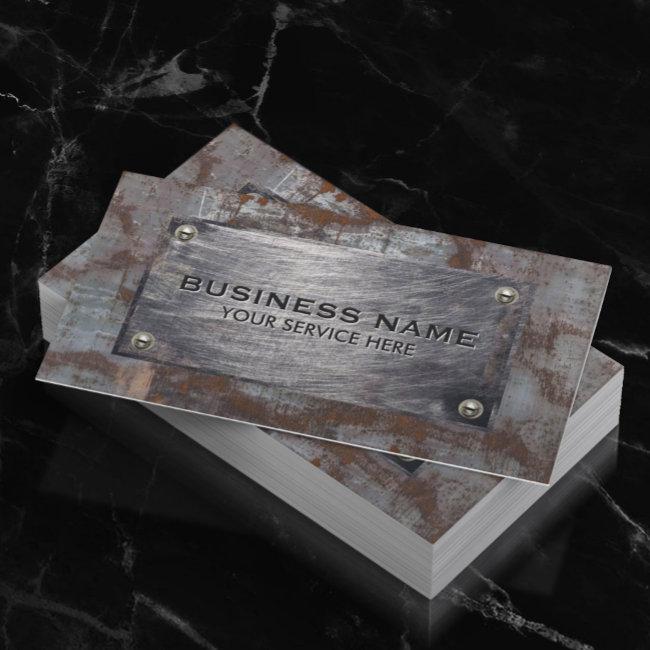 Construction Rusty Metal Plate Professional Business Invitations