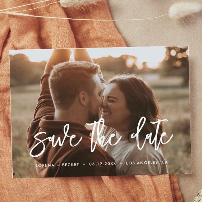 Contemporary Modern Save The Date Photo Announcement Postinvitations