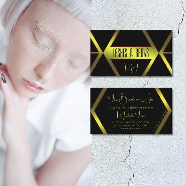 Cool Black Geometric Yellow Shimmer With Monogram Business Invitations
