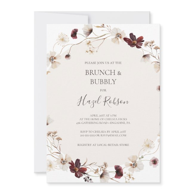 Copper Burgundy Wildflower Brunch & Bubbly Shower Invitation