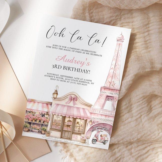 Coquette Paris French Parisian Cafe Birthday Invitation