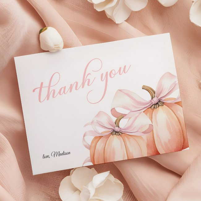 Coquette Pumpkin Pink Bow Baby Shower Thank You Invitations