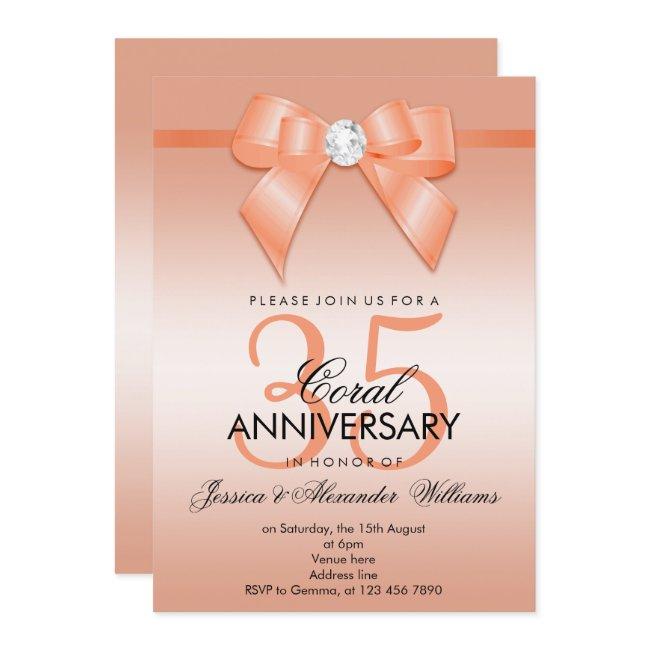 Coral Bow & Ribbon 35th Wedding Anniversary Invitation