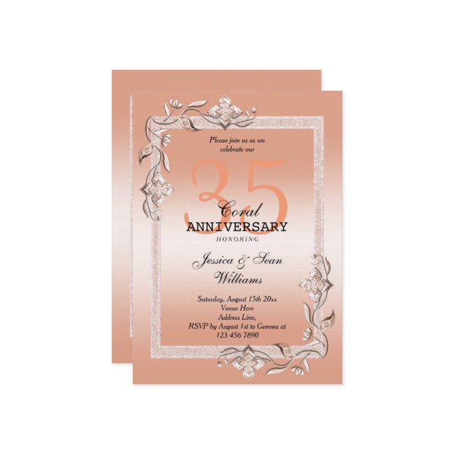 Coral Gem & Glitter 35th Wedding Anniversary Inv Invitation