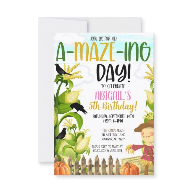 Corn Maze Girl's Birthday Invitation