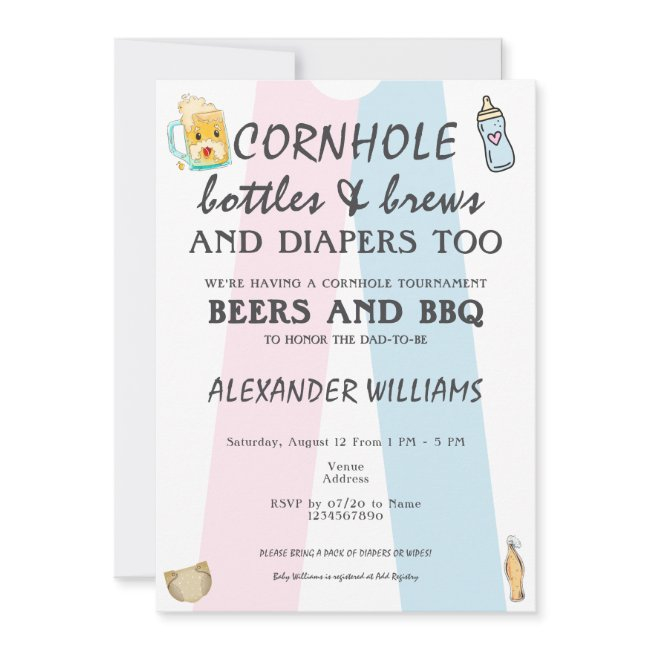 Cornhole Bottles Brews & Diapers Bbq Baby Shower Invitation