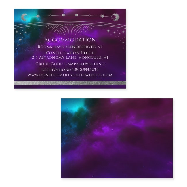Cosmic Purple Teal Silver Sun Moon Accommodation Enclosure Invitations