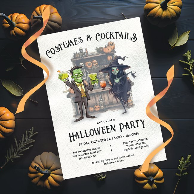 Costumes And Cocktails Halloween Party Invitation