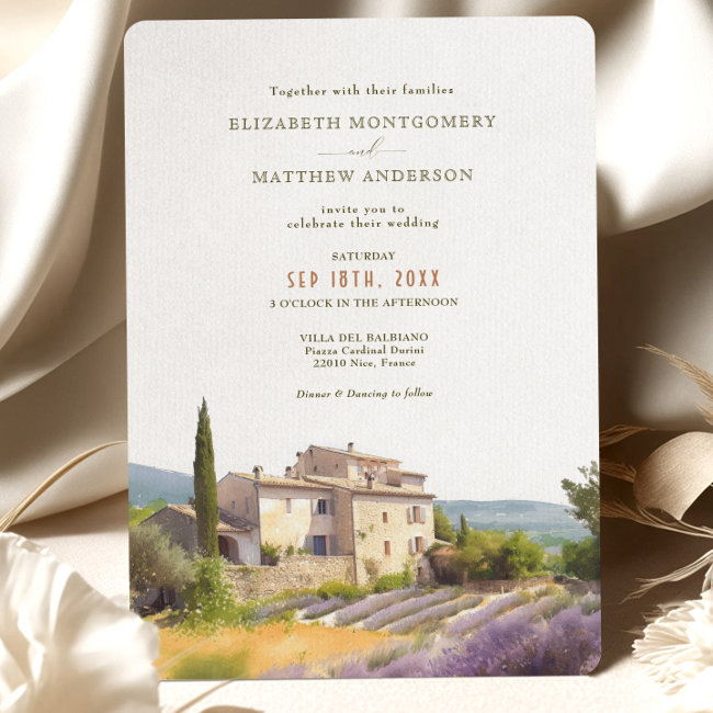 Cote D'azur French Vineyard Destination Wedding Invitation