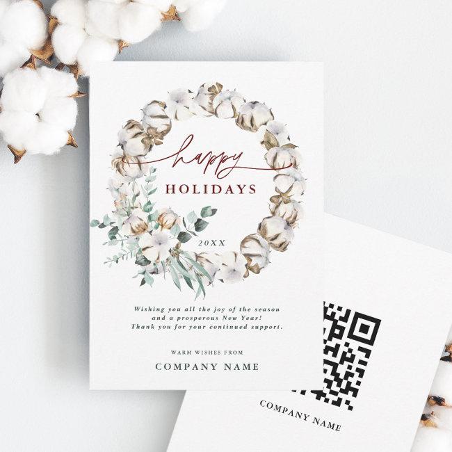 Cotton Flower Business Holiday Invitations With Qr Code