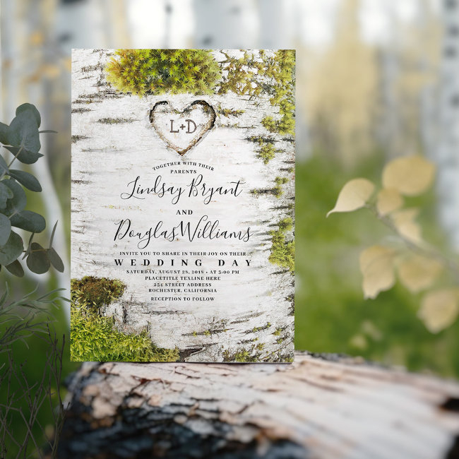 Country Rustic Birch Tree Bark Fall Wedding Invitation