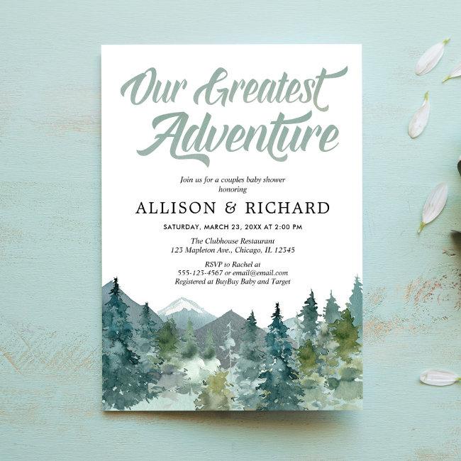 Couples Baby Shower, Our Greatest Adventure Rustic Invitation