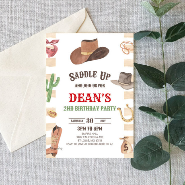 Cowboy Western Rodeo Wild West Birthday Party Invitation