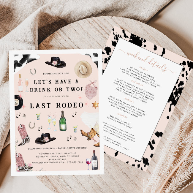 Cowgirl Nashville Pink Last Rodeo | Bachelorette Invitation