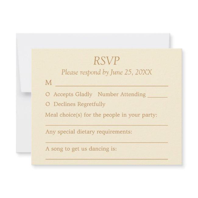 Cream Golden Beige Guest Choices Wedding Rsvp Invitations