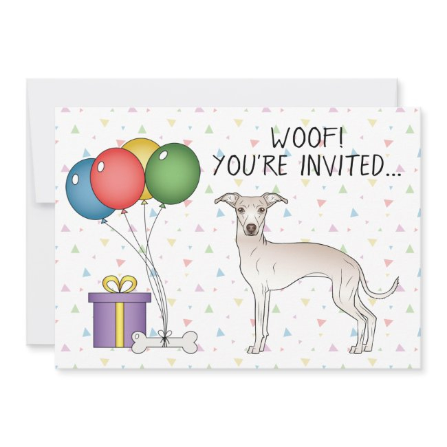 Cream Italian Greyhound Cute Cartoon Dog Birthday Invitation