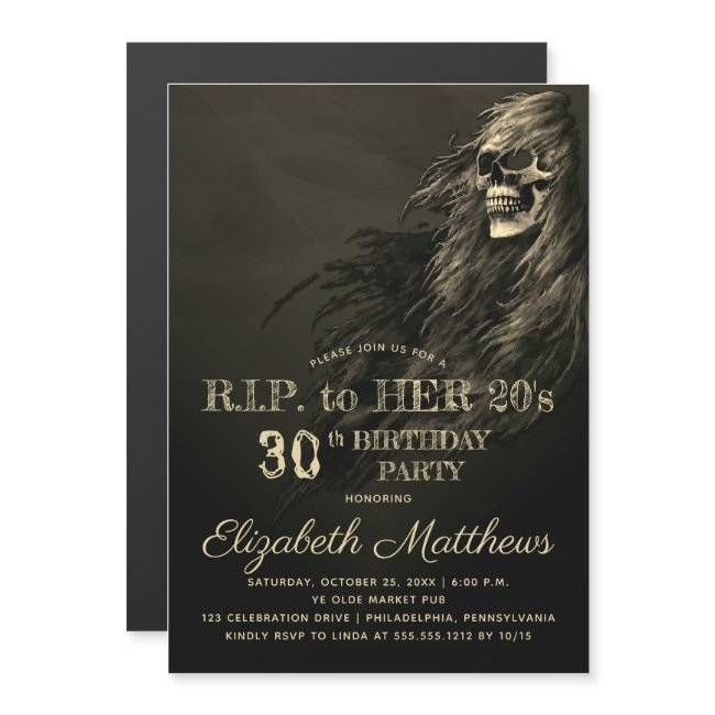 Creepy Hair Skull Rip To Her 20s Birthday Party Magnetic Invitation