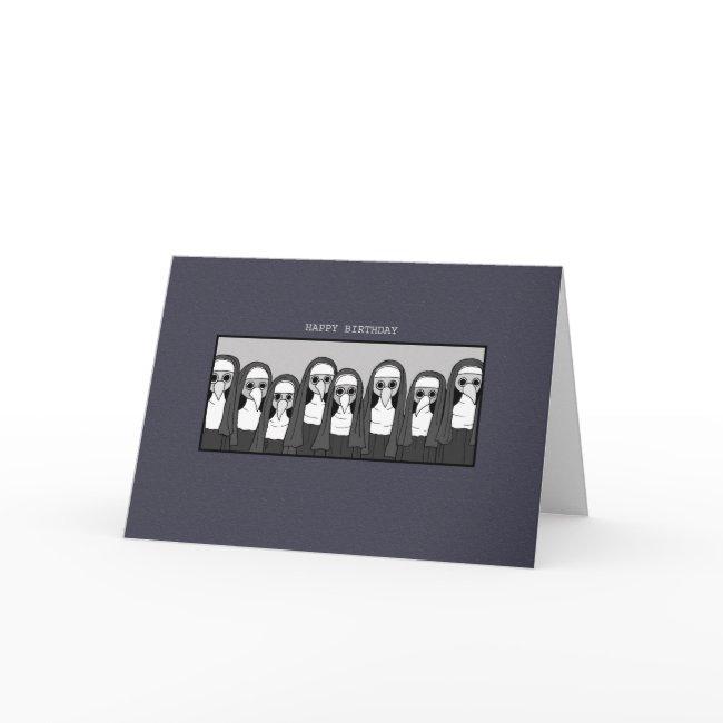 Creepy Nun With Plague Doctor Mask Goth Birthday Invitations
