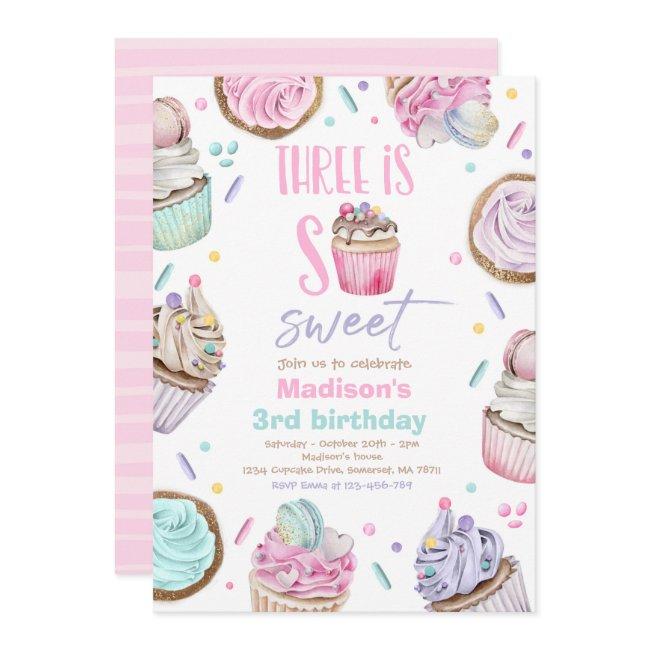 Cupcake 3rd Birthday Party Three Is So Sweet Candy Invitation