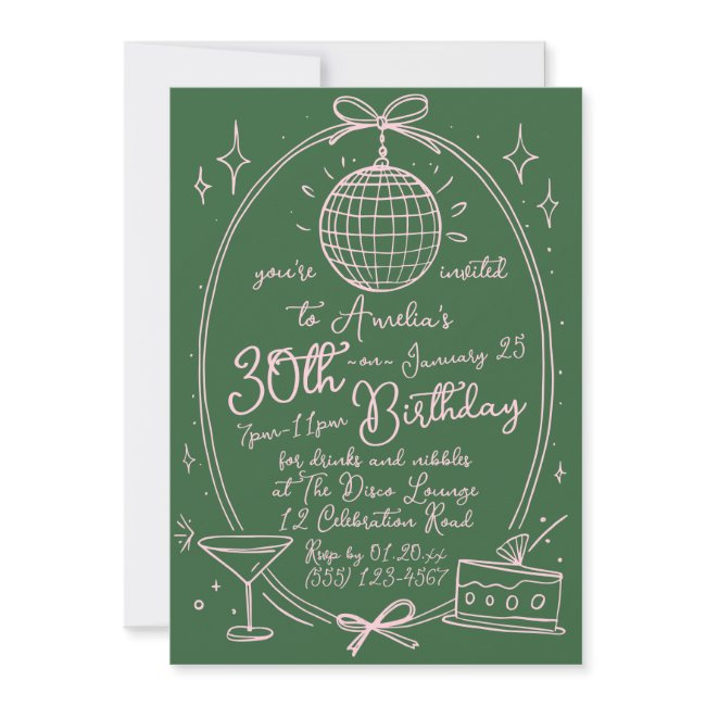 Custom 30th Birthday Disco Hand Drawn Invitation