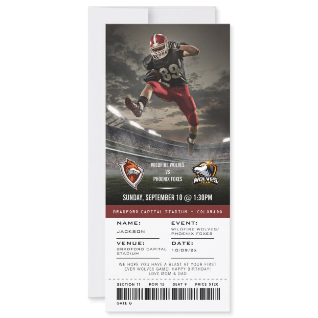 Custom College Football Game Ticket Invitation