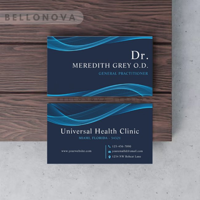 Custom Dark Bright Blue White Doctors Fancy Business Invitations
