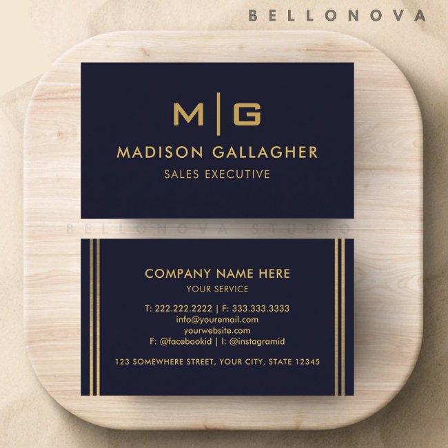 Custom Dark Navy Blue Black And Gold Professional Business Invitations