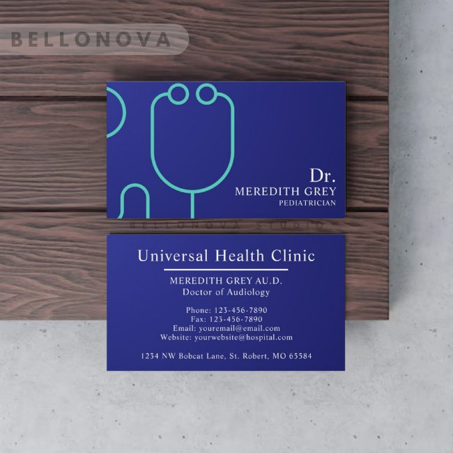 Custom Dark Navy Blue White Doctors Fancy Business Invitations