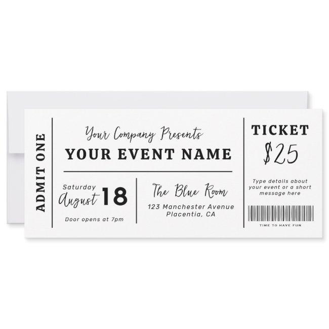 Custom Event Ticket, Concert Fake Ticket, School Invitation