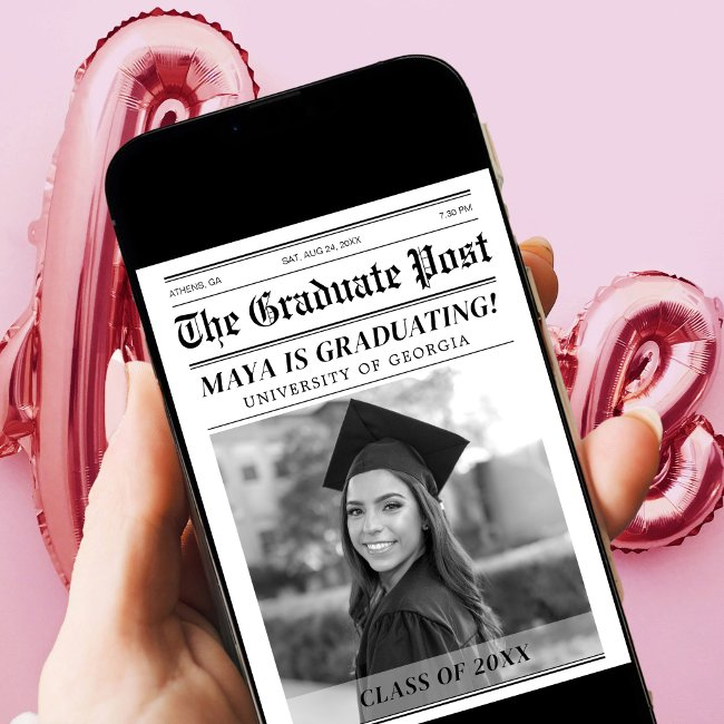 Custom Graduation Newspaper Cover Party Invitation