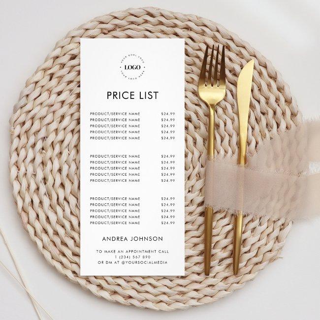 Custom Logo Minimalist Plain Services Price List Rack Invitations