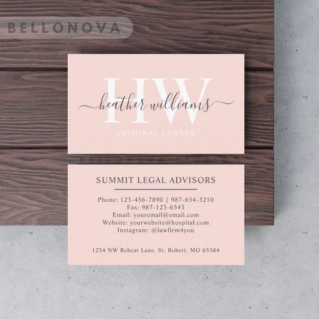 Custom Name Pale Pastel Pink White Black Monogram Business Invitations