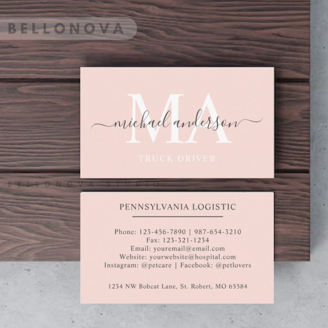 Custom Name Pale Peach Pink White Black Monogram Business Invitations
