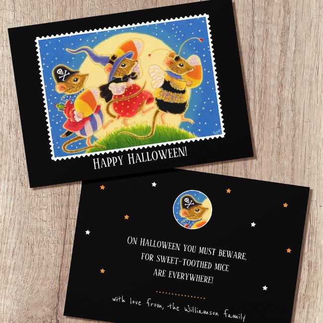 Custom Trick Or Treat Halloween Mice Flat Invitations