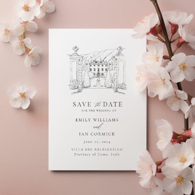 Custom Venue Illustration Save The Date With Qr Invitation