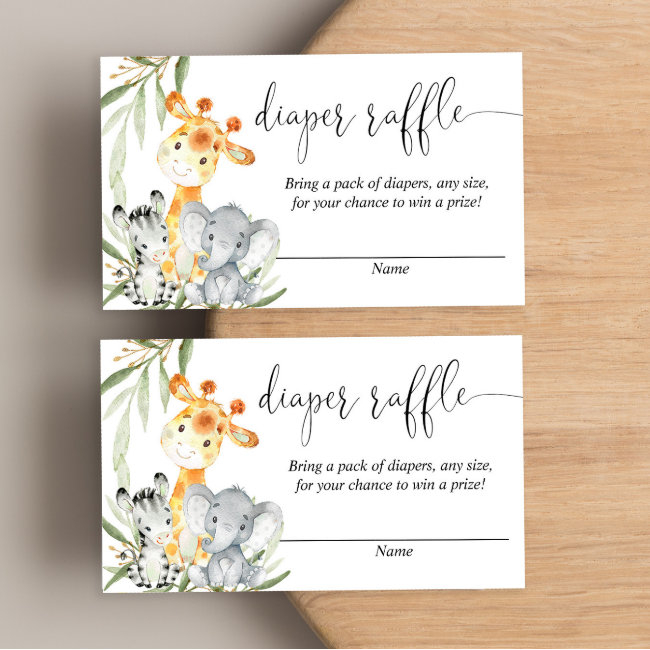 Cute Animals Gender Neutral Diaper Raffle Invitations