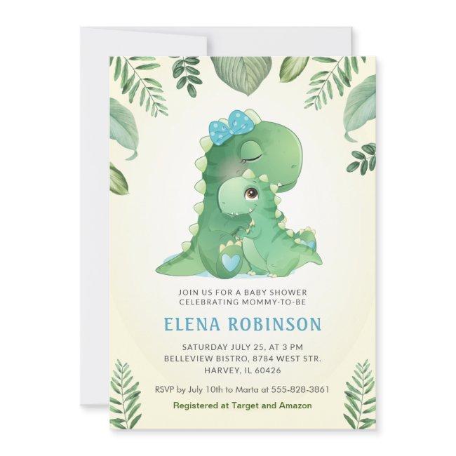 Cute Baby Mommy Dinosaur Boy Baby Shower Sprinkle Invitation
