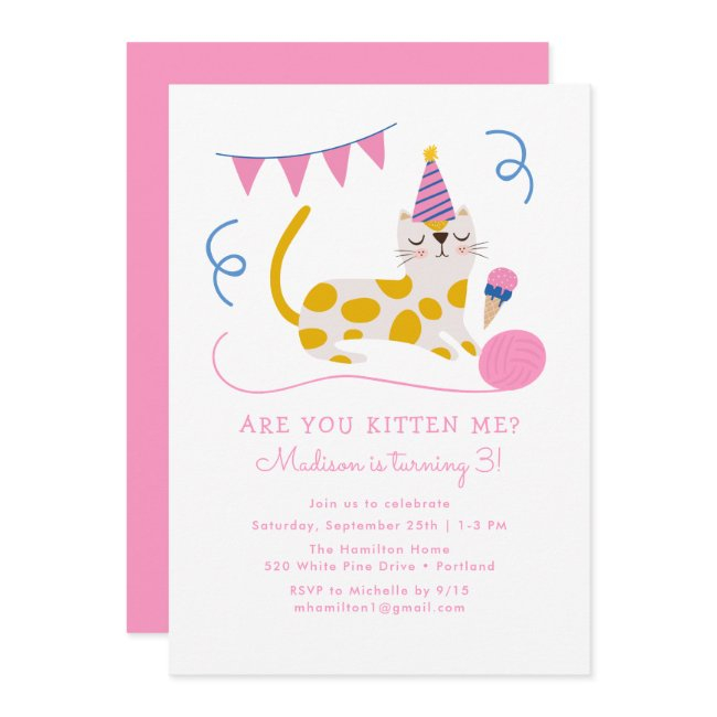 Cute Birthday Cat Kids Birthday Party Invitation