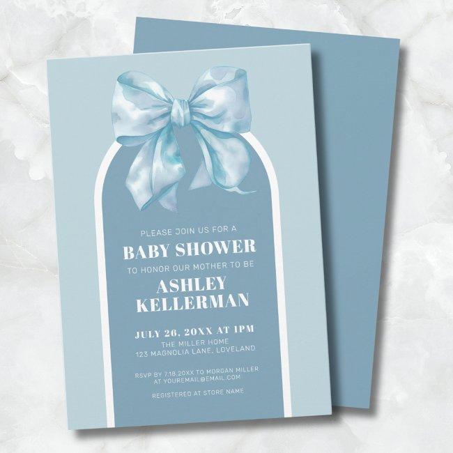 Cute Blue Bow Boy Baby Shower Invitation