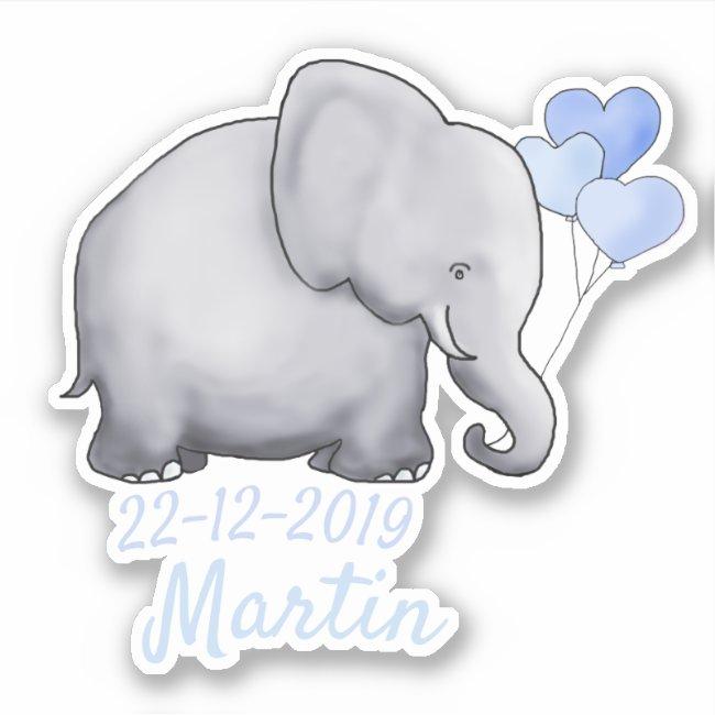Cute Blue Heart Balloons Baby Shower Boy Elephants Sticker