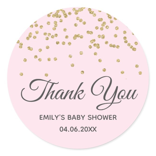 Cute Blush Pink Gold Glitter Thank You Baby Shower Classic Round Sticker