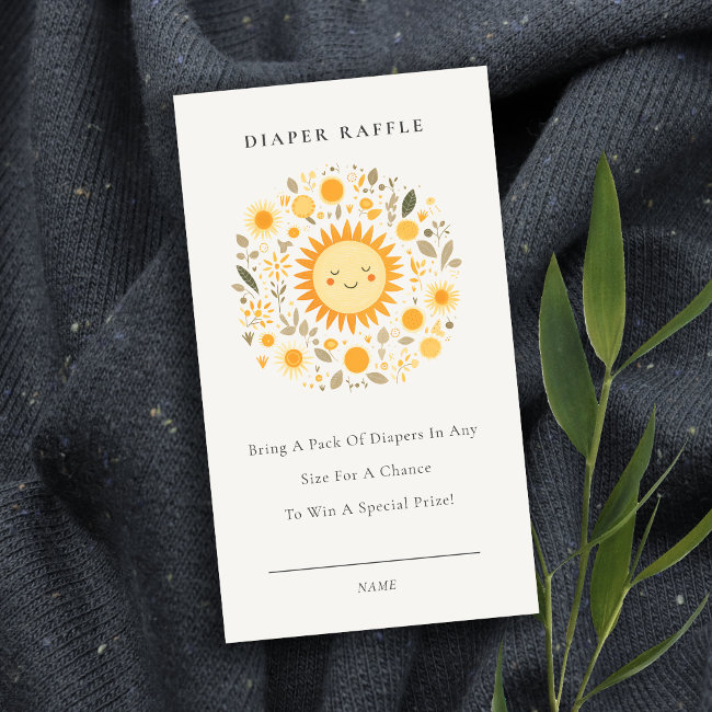 Cute Boho Floral Sun Diaper Raffle Baby Shower Enclosure Invitations