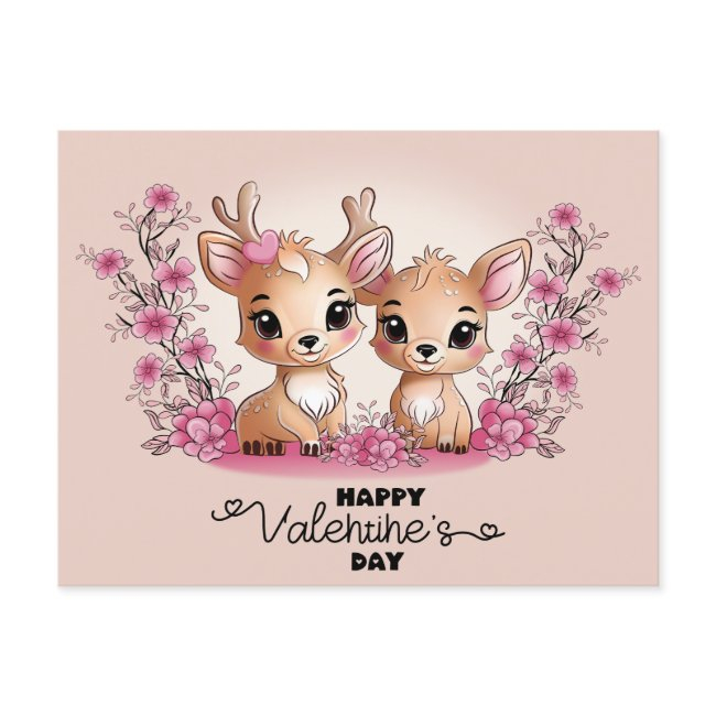 Cute Cartoon Bambi Lovers Hearts Valentine’s Day Postinvitations