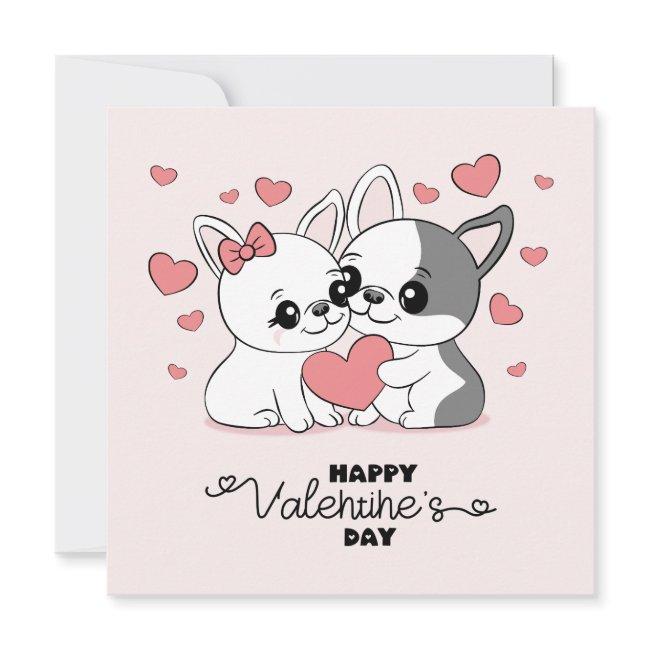 Cute Cartoon Bulldog Lovers Hearts Valentine’s Day Holiday Invitations