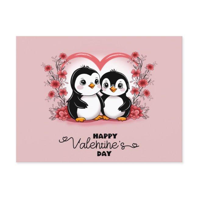 Cute Cartoon Penguin Lovers Heart Valentine’s Day Postinvitations