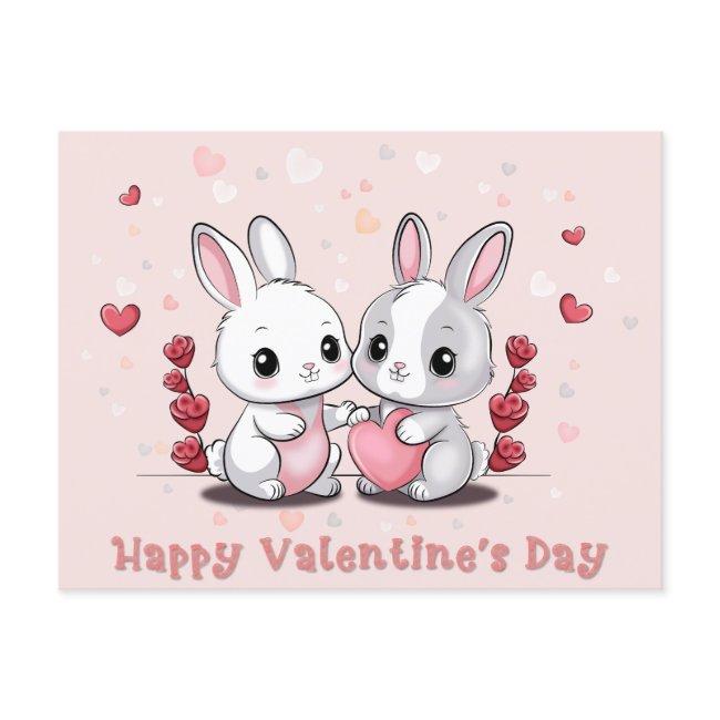 Cute Cartoon Rabbit Lovers Hearts Valentine’s Day Postinvitations